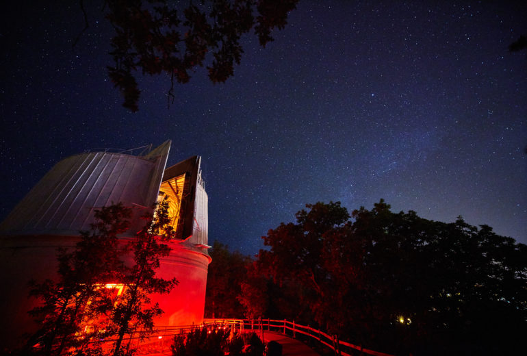 Lowell Observatory at night time revealing the stars and clear night sky