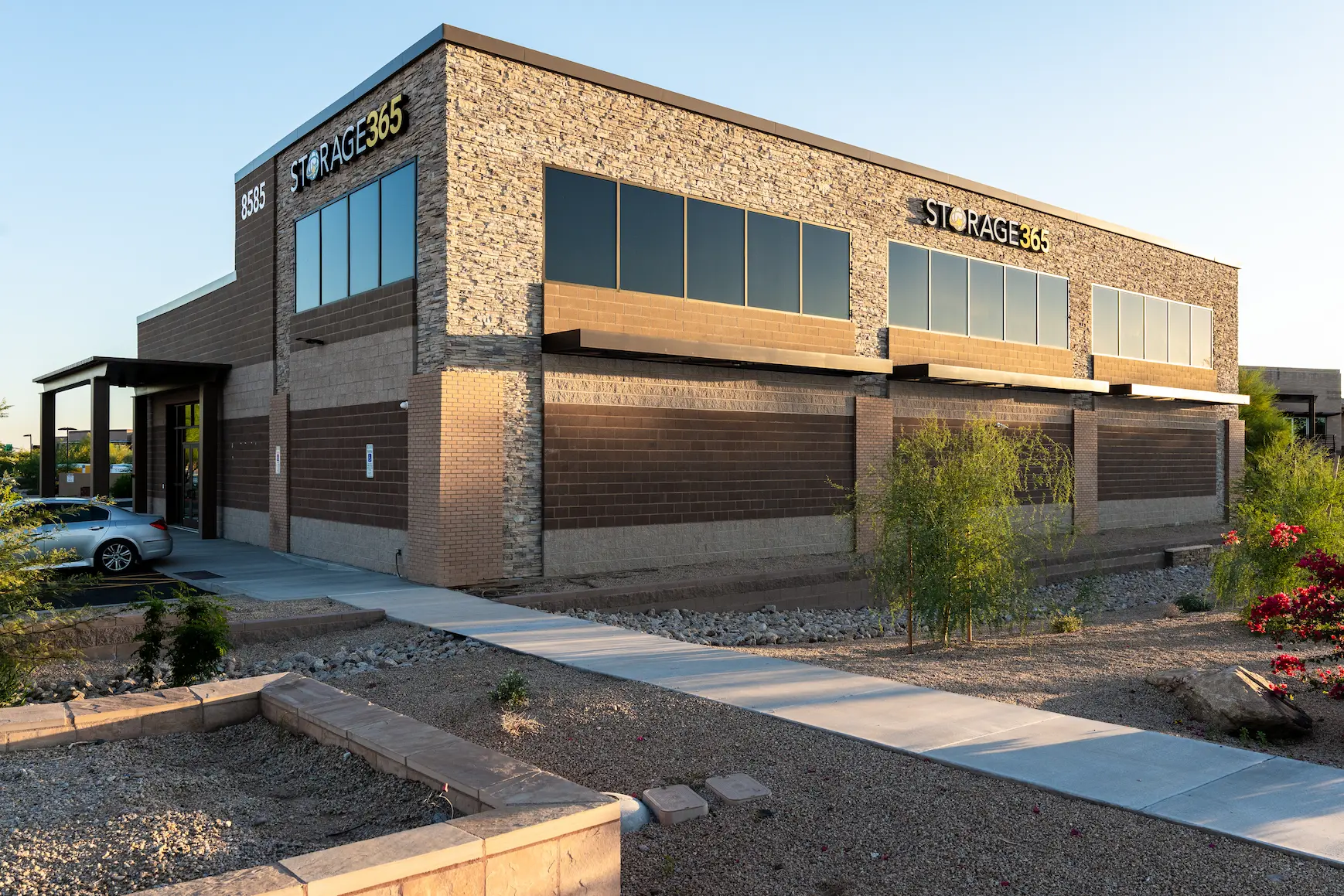 CMU commercial construction Scottsdale AZ — Storage 365 split-face and smooth-face concrete masonry exterior