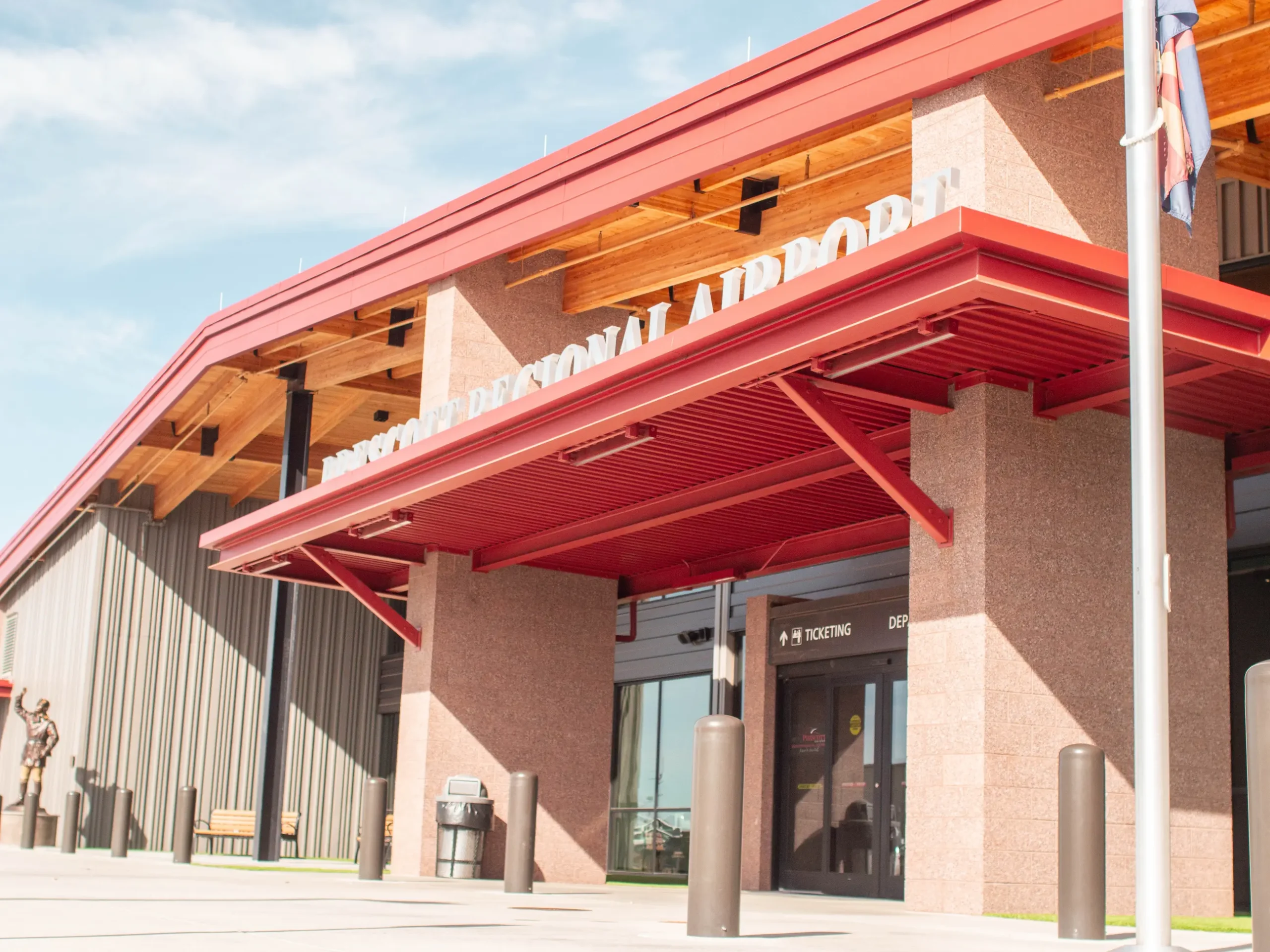 CMU civic construction Prescott AZ — Prescott Regional Airport terminal ground face Terra Cotta concrete masonry exterior
