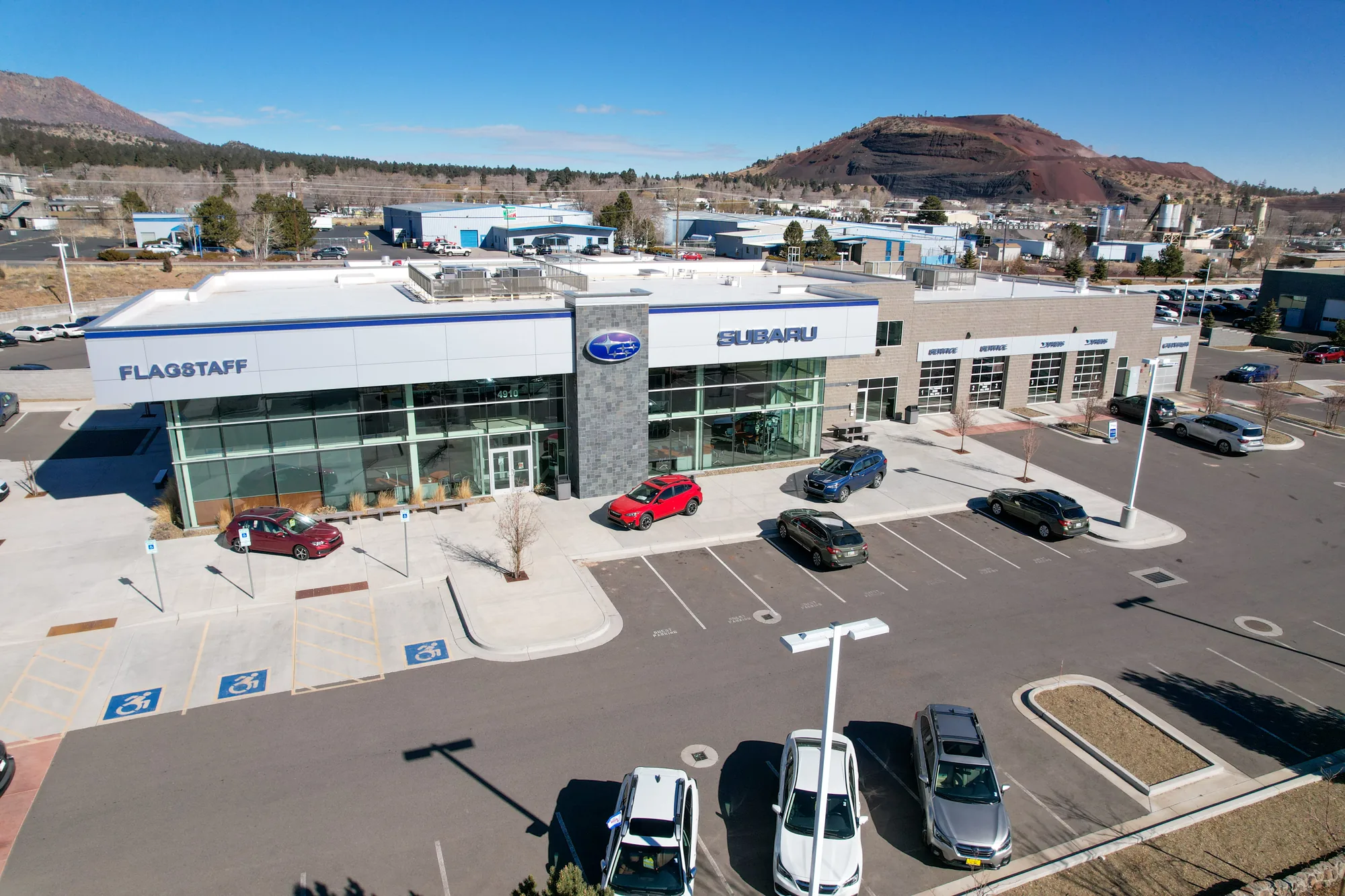 CMU commercial construction Flagstaff AZ — Flagstaff Subaru split face and smooth Grey concrete masonry